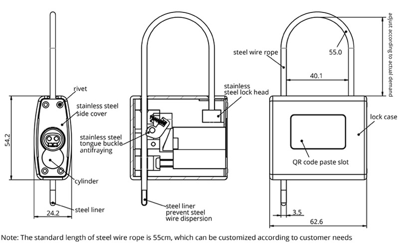 Secure cable padlock dimension